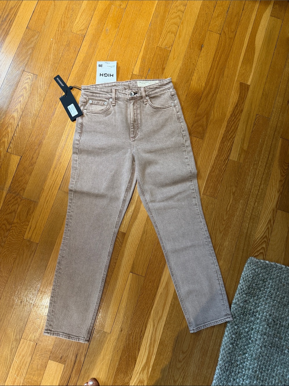 rag & bone High-Rise Jeans in Taupe